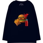 Bubuga Erkek Çocuk %100 Pamuk Lacivert Renk Hamburger Baskılı Uzun Kol Tshirt