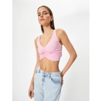 Koton Drapeli V Yaka Crop Üst Kolsuz Slim Fit