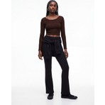 LTB Uzun Kollu Bisiklet Yaka Crop Kahverengi Sweatshırt