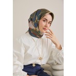 Silk Home Twill Ipek Eşarp Kemer Desen Indigo-Yeşil 90X90