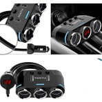Space Üçlü Araç Çakmak Soketi - 12V/24V 10A Güç Adaptörü, Dijital Voltmetre Göstergeli
