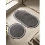 Melena Carpet Premium Kaymaz Taban Peluş Banyo Paspası Seti Jüt Kenar Detaylı 2’li Oval Yuvarlak 100X60 60X60