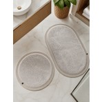 Melena Carpet Premium Kaymaz Taban Peluş Banyo Paspası Seti Jüt Kenar Detaylı 2’li Oval Yuvarlak 100X60 60X60