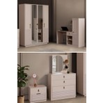 Setay Vela Genç Odası Takımı - 4 Kapaklı Aynalı Dolap, Çalışma Masası, Şifonyer, Komodin