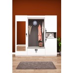 Asra Trend Lüks Puflu Aynalı Portmanto Askılı Vestiyer %100 MDF Çok Raflı Ayakkabılık V06 210 cm Genişlik
