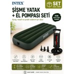 intex 64106 Yeni Koyu Yeşil Tek Kişilik Şişme Yatak + Double Quick El Pompası Seti