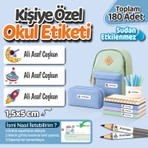 Kişiye Özel Okul Etiket Seti - 180 Adet - Kokusuz Ekolojik Mürekkep Pvc Etiket Sticker Sudan Etkilenmez Uzay Model 2