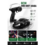 Mofy Baby 8cm 1:64 Ölçek Uzaktan Kumandalı Drift Araba Siyah Renkli Şarjlı Eğlenceli Oyuncak 6+ Yaş