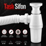 Badem10 Lavabo Sifonu Körüklü Sökülebilir Tas'lı Mutfak Banyo Evye Pis Su Gideri Borusu Plastik 38 Cm