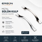 Ergün Store Sülün Metal Krom Dolap Kulpu , Çekmece Kulpu , Vestiyer Kulp , Gümüş Renk Kulp , Metal Kulp , Lüks Modern Kulp 96MM Ölçü , Dayanıklı Ince Metal ( 4  Adet ) Vida Dahildir