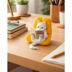 Sevimli Kitap Okuyan Kedi Figürü-Kitaplık Süsü -Masa Süsü