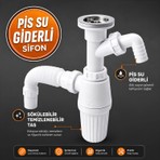 Badem10 Pis Su Giderli Sökülebilir Tas'lı Çift Gider Sifon Körüklü Temizlenebilir Mutfak Banyo Lavabo Boru