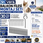 Universal Balkon Filesi Montaj Seti 30 Parça 18X60 Piton Kanca 8 mm Dübel Kedi Güvenlik