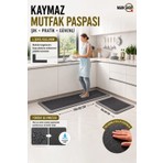 Yazısız Model Mutfak Paspası Su Emici Banyo Paspası Kaymaz Tabanlı 156X38 cm Takım 38X58 cm M-61
