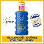 NIVEA SUN SPF50 Yüksek Güneş Koruyucu Nemlendirici Vücut Spreyi 200ml, Suya Dayanıklı, Plaj Çantası Hediye