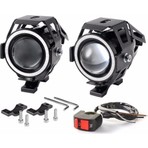 Astraled U7 Motosiklet Sis Farı Mercekli Büyük Kafesli Sarı Angel Işıklı LED (2 Adet LED + 1 Anahtar)