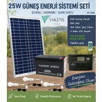 Yakens Enerji 25W Hazır Solar Paketi Güneş Paneli Enerji Sistem 9ah Akü + 10a Şarj Kontrol Cihazı + 3 Led Ampul | Taşınabilir Telefon Şarjlı Hazır Solar Aydınlatma Paketi