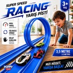 Poppy Toys 3.5m Esnek Yarış-Araba Pisti Kıvrılabilir Mavi Renk - Super Speed Racing