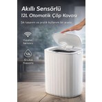 Okyanus Home 12 Lt Kırık Beyaz Çöp Kovası Hareket Sensörlü Kaymaz Taban ile Pratik Kullanım