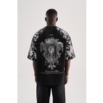 Machinist Erkek Flower Printed Oversize Tişört Siyah