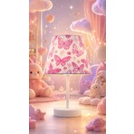 Vivido Home Glit Force Vivido Pembe Kelebekli Abajur Çocuk Odası İçin Metal ve Kumaş Malzemeden Şık Aydınlatma