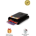 Avca Erkek Siyah Orijinal Mekanizmalı Nakit Para Bölmeli RFID Hırsızlık Koruyuculu Özel Kutulu Çıtlı Deri Cüzdan Kartlık