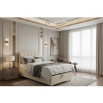 Vivense Vera Krem Baza ve Başlık Seti 90x190 Çift Kişilik Modern Tasarım