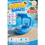Lutara 80 cm Gölgelikli Desenli Hafif Renkli Oturaklı Şişme Deniz Simidi 0-5 Yaş Eğlenceli Tasarım