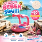 Lutara Gölgelikli Desenli Şişme Deniz Simidi 80 cm Hafif Eğlenceli Oturaklı 0-5 Yaş Pembe