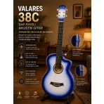 Valares 38CM Kesik Kasa Mavi Sunburst Akustik Gitar 38 Inç  Sap Ayarlı Cutaway + Çanta Askı Pena Hediyeli Üst Segment