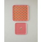 English Home Melamin Kaydırmaz Tepsi 2’li Pembe - Turuncu 33 x 24 cm Çiçek Desenli Şık Tasarım