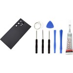 SDT Samsung S24 Ultra Uyumlu Batarya Kapağı Kamera Lensli (Siyah) + Yapıştırıcı + Tamir Seti
