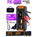 Auhma A9955 16000MAH Araç Akü Takviye Cihazı ve Hava Kompresörü – 150 Psı Dijital Şarjlı Oto Lastik Şişirme Pompası Powerbank Özellikli Jump Starter