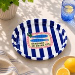 Sarkap Home Sardines Mavi Sunumluk 26 cm Yuvarlak Metal Meyve Tabağı Lacivert Desenli