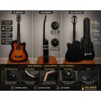 Valares 38C Kesik Kasa Sap Ayarlı Akustik Gitar 38 Inç Sunburst kılıf pena hediye