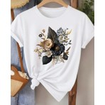 Nigrum Pardus Nıgrum Pardus Yeni Sezon Black Flower Bouquet Baskılı %100 Pamuk Büyük Beden Kadın T-Shirt