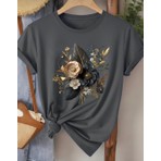 Nigrum Pardus Nıgrum Pardus Yeni Sezon Black Flower Bouquet Baskılı %100 Pamuk Büyük Beden Kadın T-Shirt