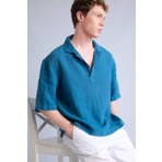 DeFacto %100 Keten Regular Fit Polo Yaka Kısa Kollu Basic Gömlek G0858AX26SM