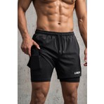 Liber 2-In-1 Erkek Running Sport Hızlı Kuruma Gym Fermuarlı Cepli Hafif Şort