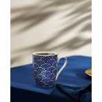 Madame Coco Miller Kupa Mavi/Beyaz Geometrik Desenli Cam 1 Parça 360 ml
