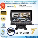 Navistar Kayıtlı 7 Inç 4 Kanal 13 Pin IPS Ahd 1080P 720P Analog 256 GB Sd Destekli Quad Araç Monitörü 12-24V