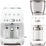 Smeg Beyaz Filtre Kahve Makinesi ve Kahve Öğütme Makinası Seti Retro Şıklık ve Kullanım Kolaylığı