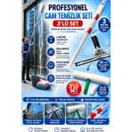 Primeaks Profesyonel Cam Temizlik Seti 3 Parça - 3 Metre Uzayan Sap + Peluş Aparat + 35 cm Camsil