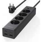 Tessan Akım Korumalı 4'lü Grup Priz 20W Type-C Multi USB Şarjlı Uzatma Kablosu 2m - Siyah