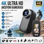 Robeve 4K Ultra Hd Mini Aksiyon Kamerası – 1.47” Hd Ekranlı Taşınabilir Wireless Vlog Kamera, 180° Döner Lens, Kablosuz Bağlantı, Fotoğraf & Video Çekimi, 12 Parça Aksesuar Setli Kompakt Cep Kamerası