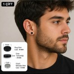 Heppii Plug Disk Küpe Mıknatıslı 316L Çelik Küpe Delik Gerektirmez 1 Çift Yuvarlak Disk Küpe Siyah 8mm - Gümüş 6mm
