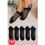 Hitit Socks Kadın 5 Çift Siyah Premium Kalite File Tasarım Bilek Çorabı Patik Çorap