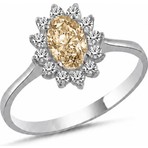 La Mia Felicita 925 Ayar Gümüş Şampanya Renk Oval Taşlı Pırlanta Montür Rodyum Kaplama Kadın Yüzük – Şampanya Modern Vintage Yüzük
