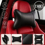 TUMKE Araç Boyun Yastığı 2 Adet Ergonomik Oto Kafa ve Boyun Destek Yastığı Siyah Deri Görünümlü Konfor Yastığı