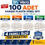 5n Vera Karışık Plastik Dübel Seti 100 Adet | 6 Mm, 7 Mm, 8 Mm, 10 mm | Beton, Tuğla, Briket ve Gazbeton Uyumlu